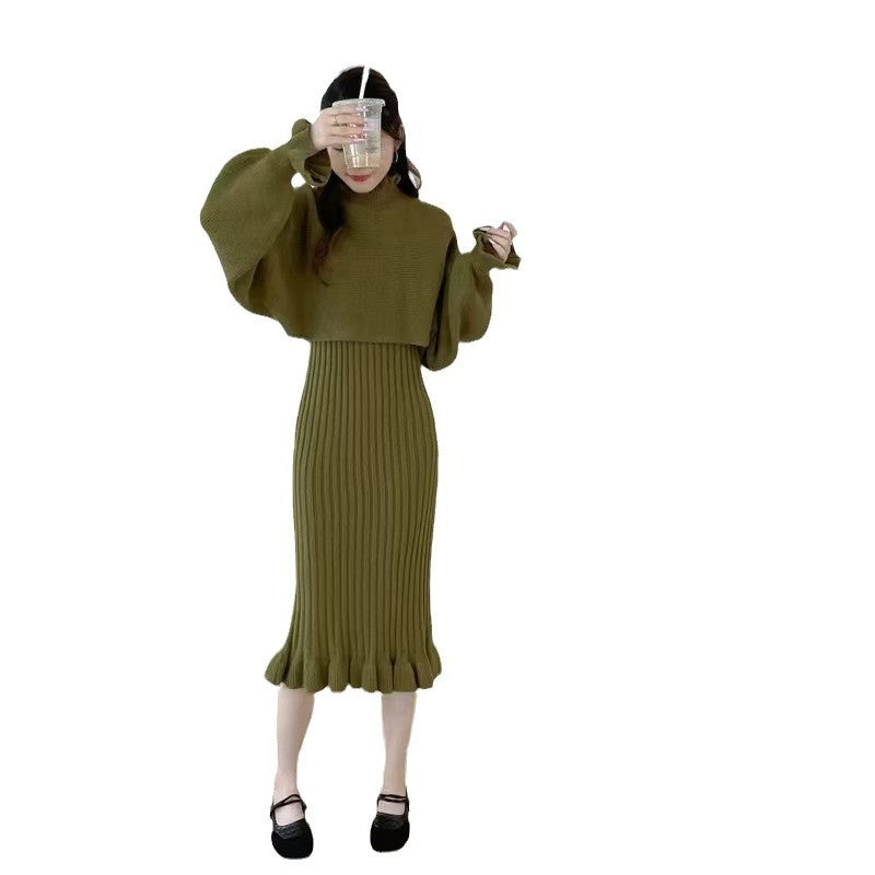 Damen Strickkleid mit hochgeschlossenem Kragen und Rippstruktur WW