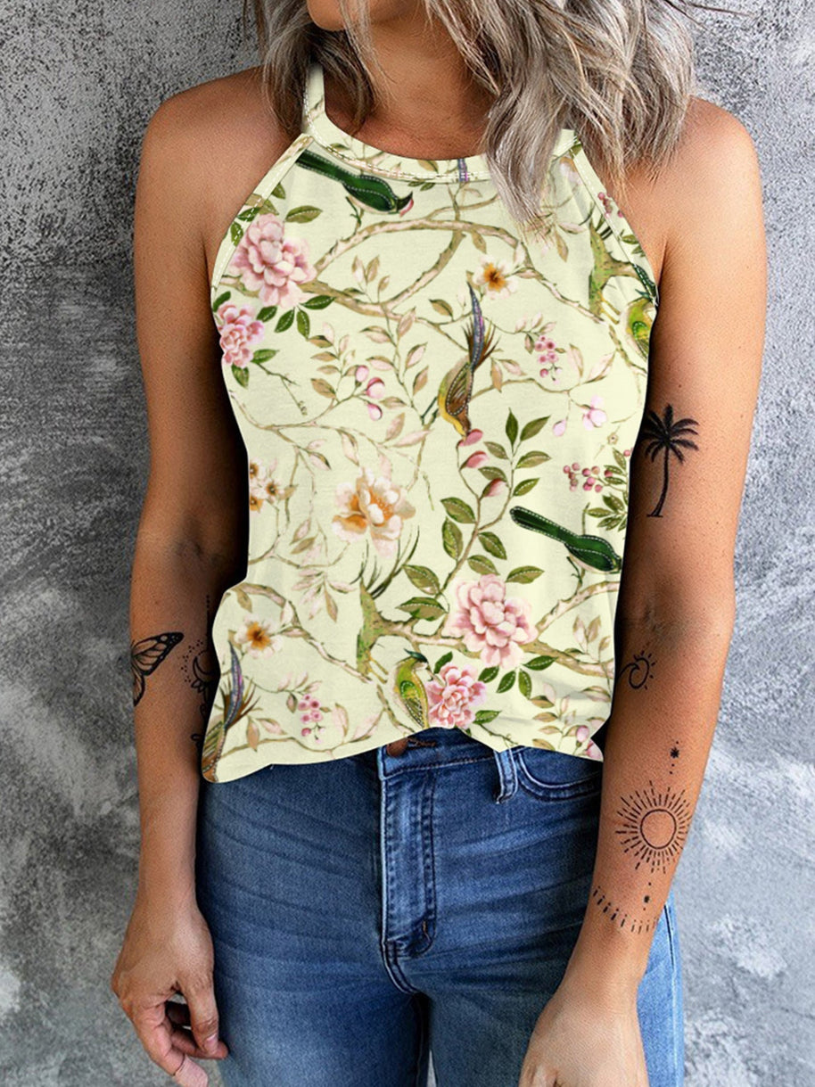 WW | Vintage Floral Plant Pattern Slim Fit Tank Top