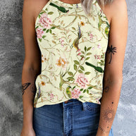 WW | Vintage Floral Plant Pattern Slim Fit Tank Top