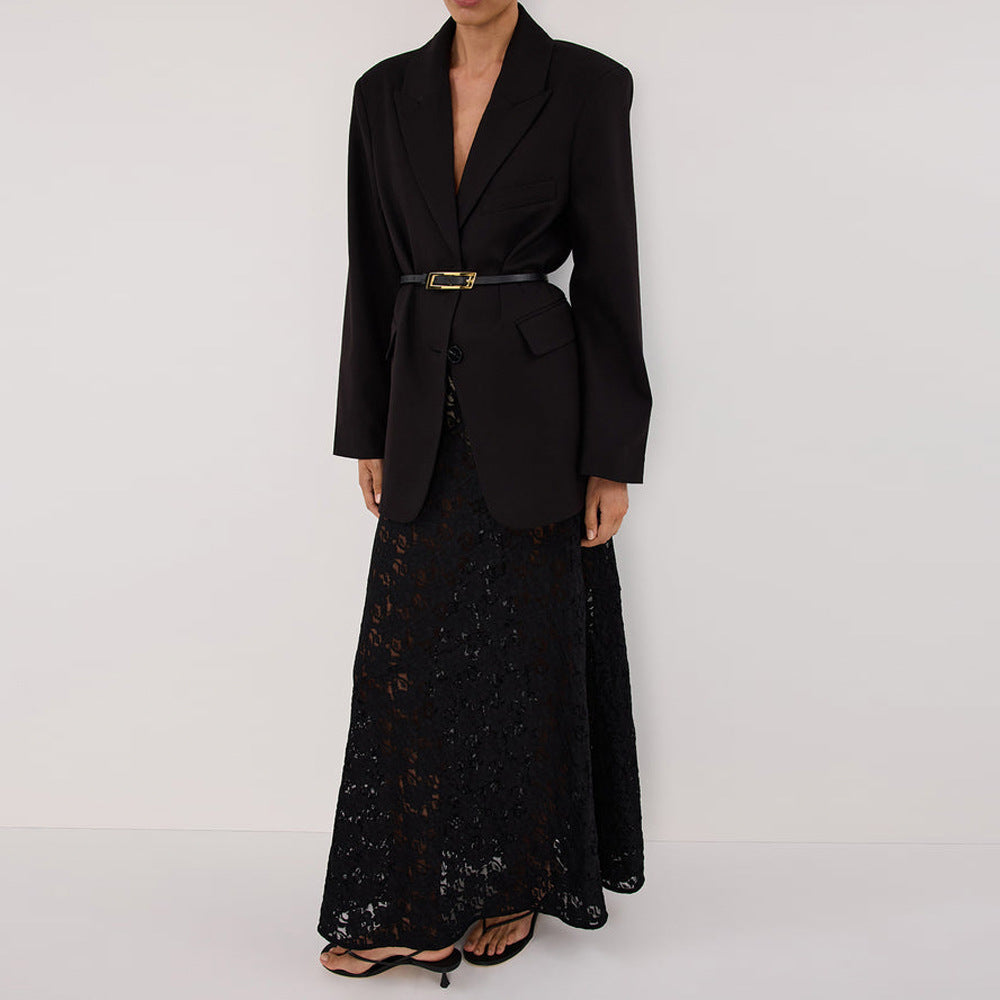 Damen Eleganter bodenlanger Spitzenrock W&W Mode