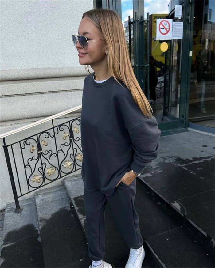 Damen Bequemer Oversize-Sweatshirt- und Lounge-Hosen-Set WW