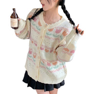 Damen Strickjacke mit blumigem Muster und lockerer Passform WW