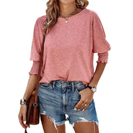 Damen lässiges Oversized T-Shirt mit modischen Puffärmeln und Rundhalsausschnitt WW