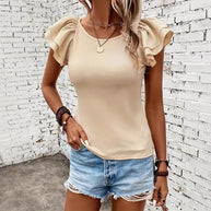 Damen Rippstrickoberteil mit Volants WW