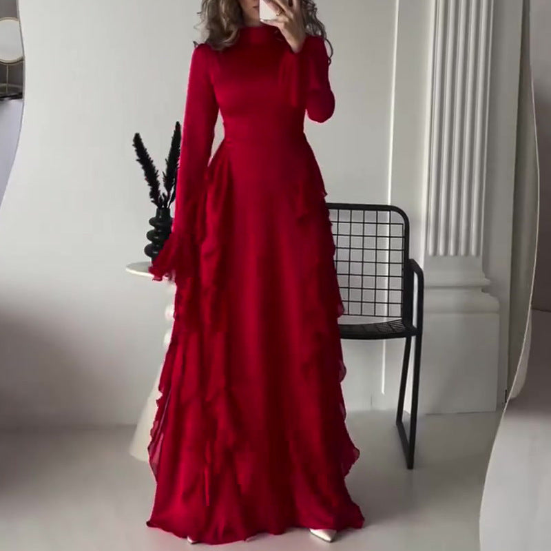 WW | Langärmliges Rüsch-Maxikleid