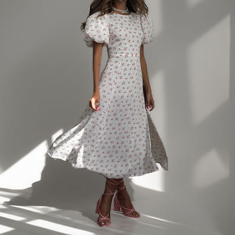 Damen Maxikleid mit verspielt leichtem Puffärmel und elegantem Schlitz W&W Mode