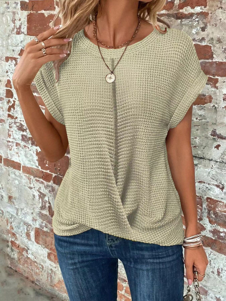 Damen lässiges Waffelshirt mit kurzem Arm und lockerer Passform WW