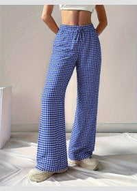 Damen Weite Karohose mit elastischem Bund und schickem Schnitt WW
