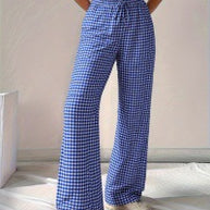 Damen Weite Karohose mit elastischem Bund und schickem Schnitt WW