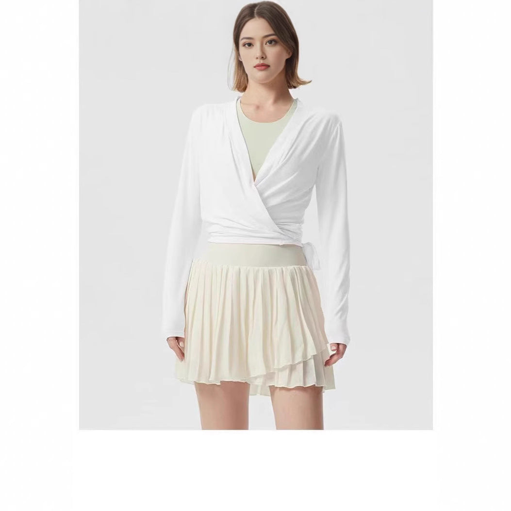 Damen sportliche Langarmjacke mit Wickeldesign und elastischem Bund WW