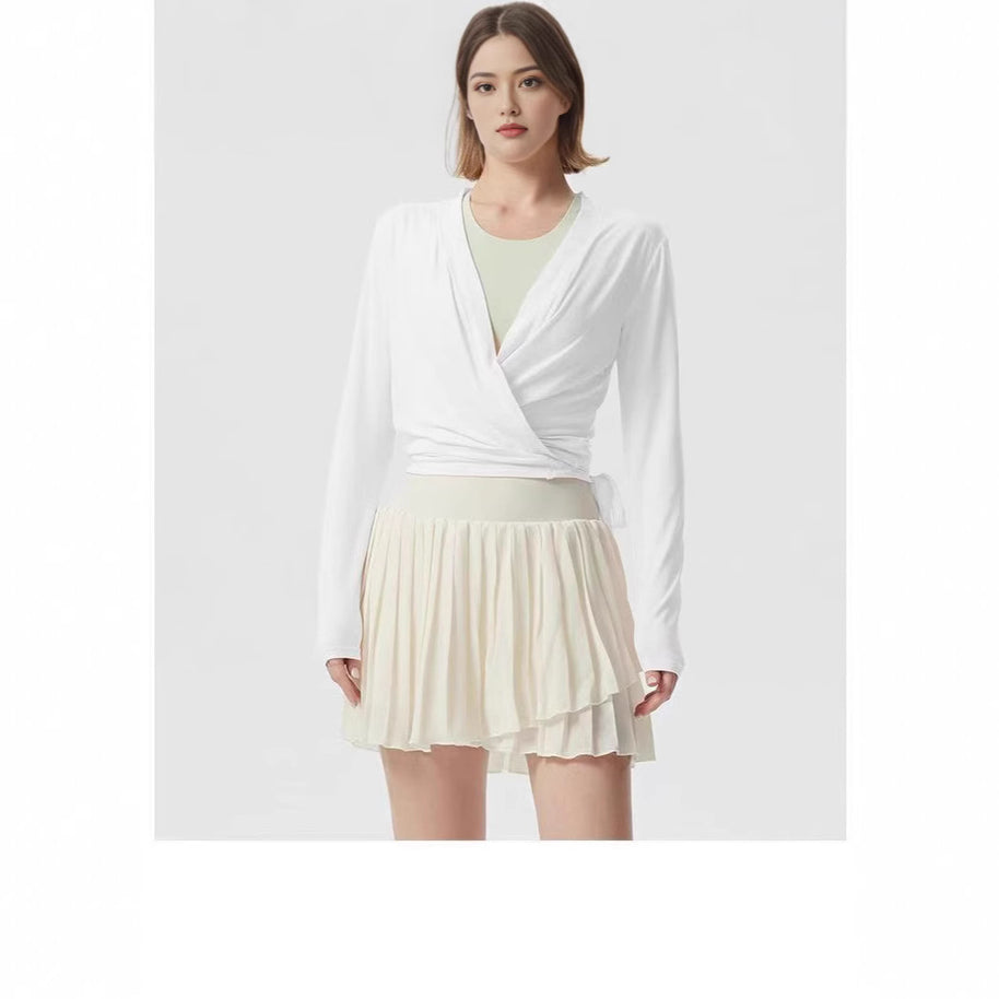 Damen sportliche Langarmjacke mit Wickeldesign und elastischem Bund WW