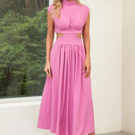 Damen Cut-Out Sommerkleid mit hohem Kragen WW