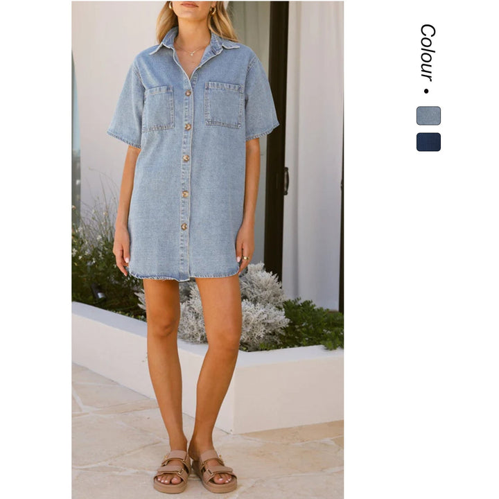 Damen Denim Camiskleid mit praktischen Taschen und angesagtem Look W&W Mode