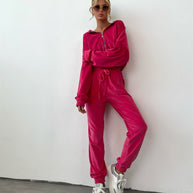 Damen Sportlicher Velours-Jogginganzug mit Reißverschluss WW