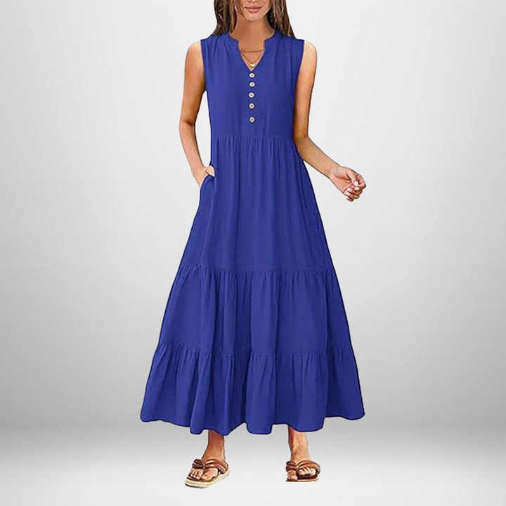 Damen Maxikleid mit Knopfdetail und seitlichen Taschen W&W Mode