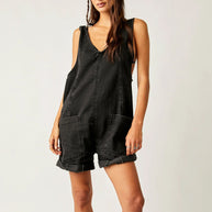 WW | Gewaschene Denim Adjustable Strap Shorts Jumpsuit