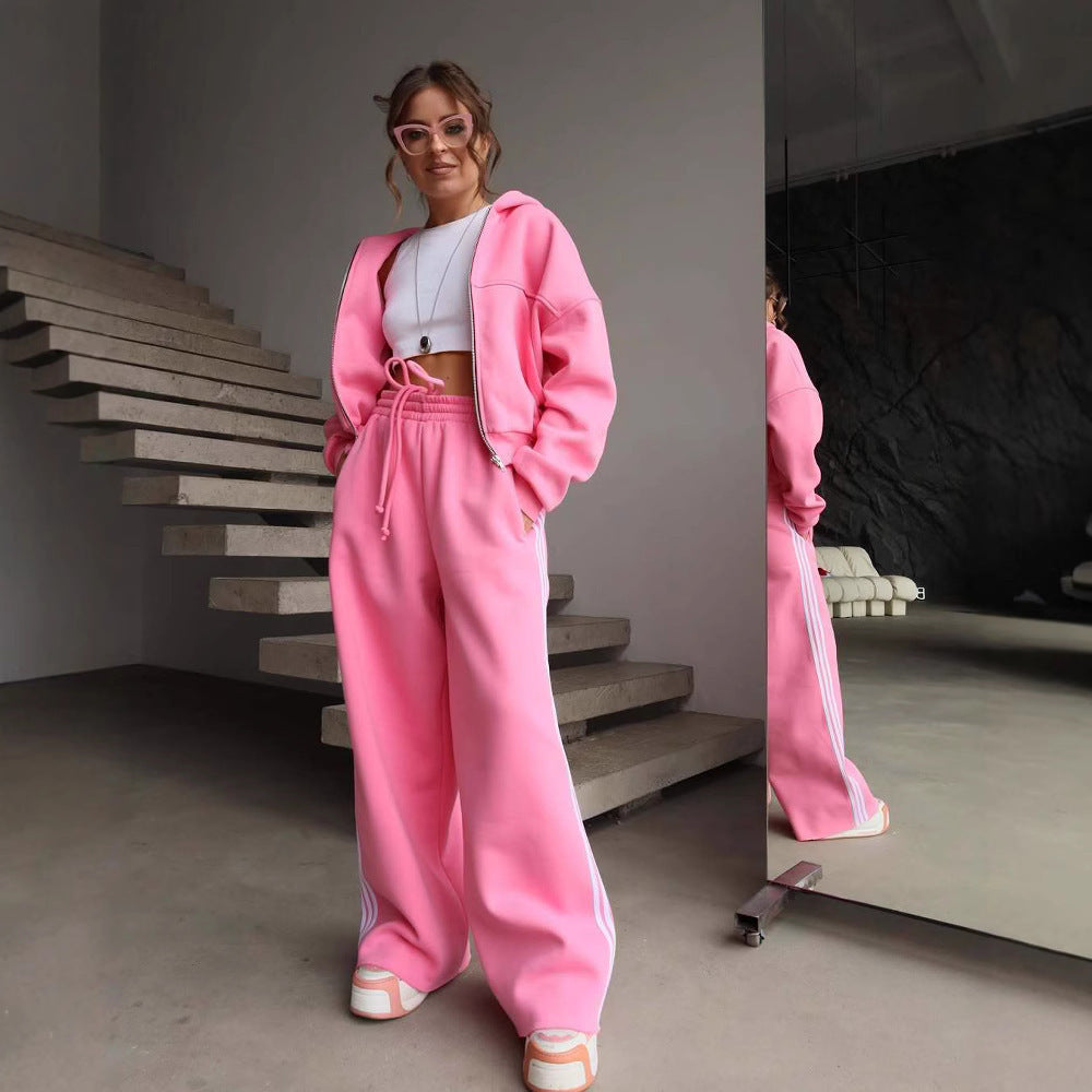 Damen Sportliches Loungewear-Set mit cropped Jacke und bequemen Jogginghosen WW