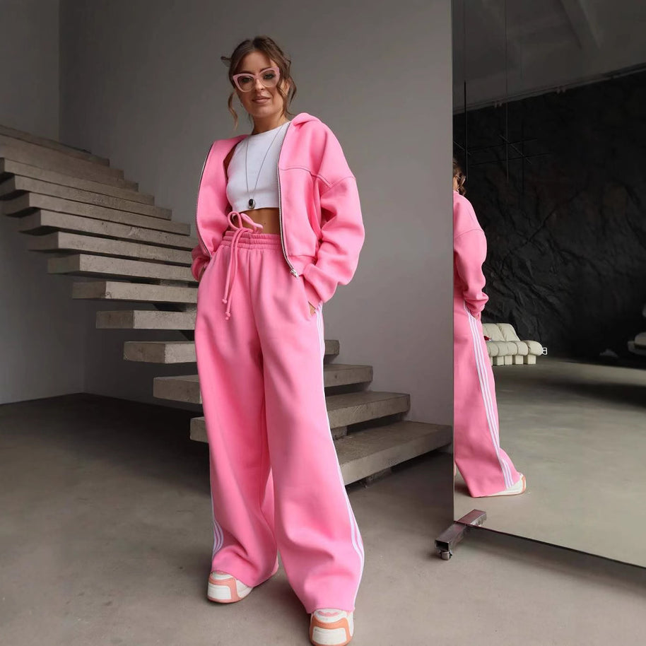 Damen Sportliches Loungewear-Set mit cropped Jacke und bequemen Jogginghosen WW