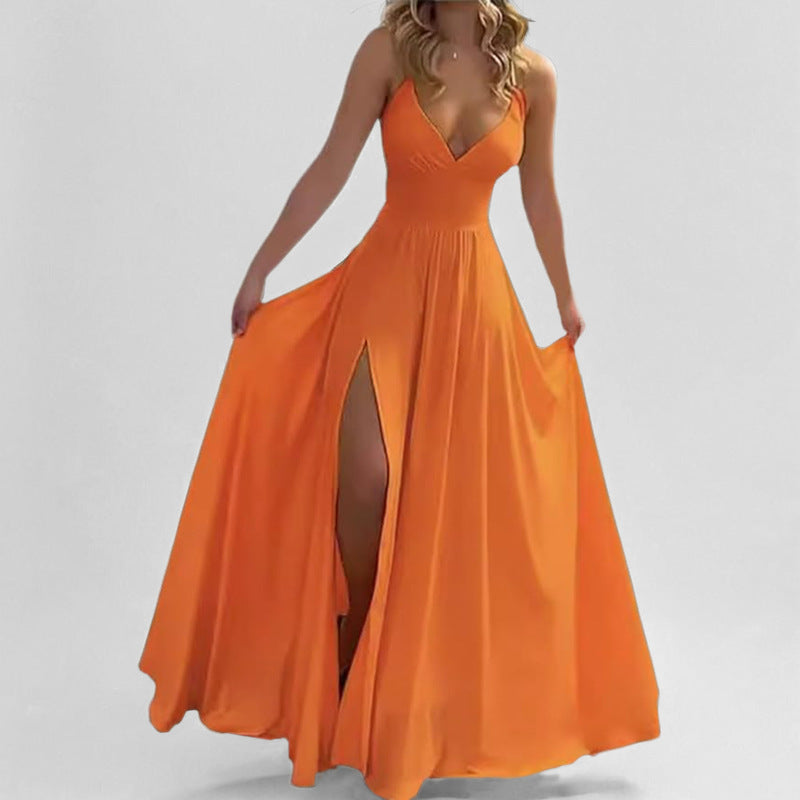 Damen Maxikleid mit elegantem V-Ausschnitt und seitlichem Schlitz WW