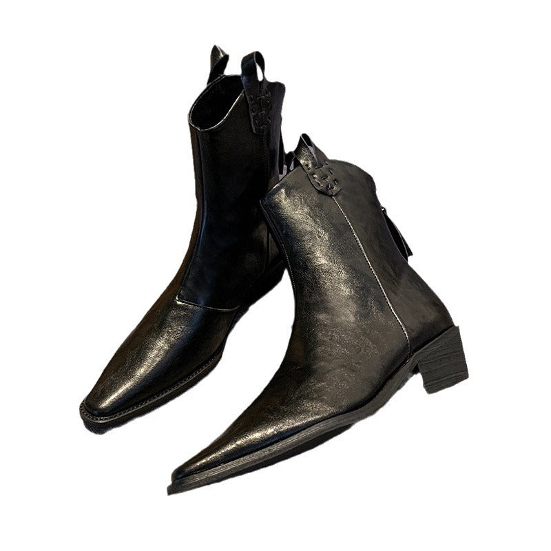 Damen elegante Chelsea-Stiefeletten mit spitzem Zehen-Design und robustem Blockabsatz WW