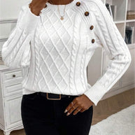 Damen Strickpullover mit strukturiertem Rautenmuster und dekorativen Knöpfen WW