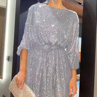 WW | Urlaubsfestmode Pailletten Taillengürtel Kleid