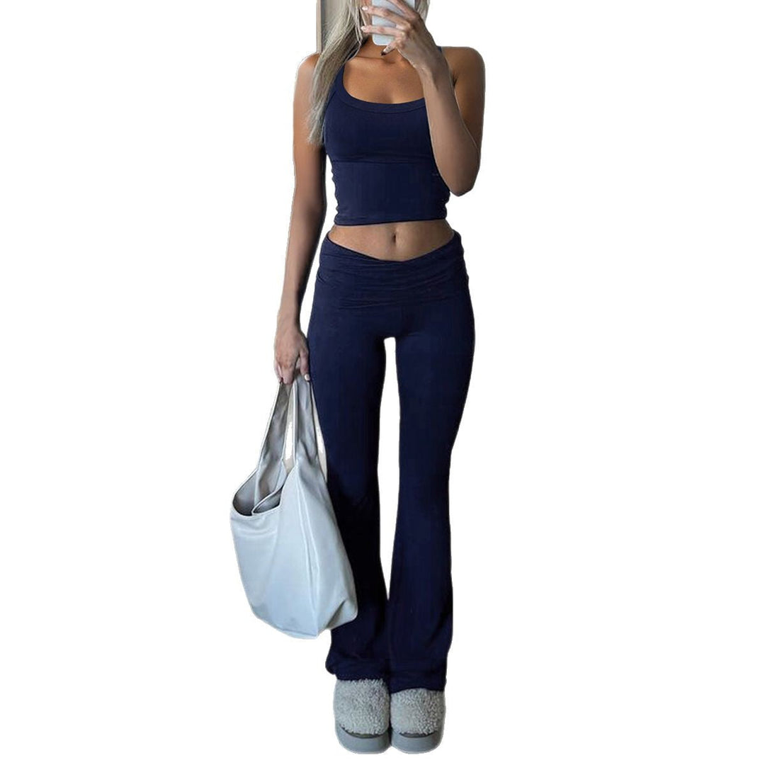 Damen Cropped-Top und Flared-Hosen Set W&W Mode