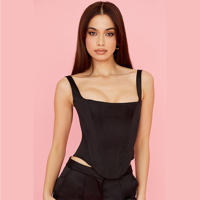 Longline-Korsett aus rosa Satin mit langen Ärmeln