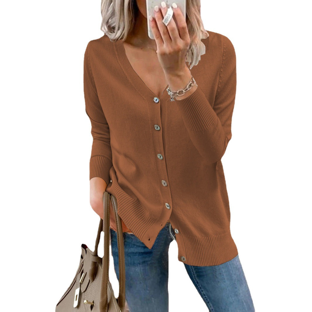 Damen Strickjacke mit V-Ausschnitt und feinen Knopfdetails WW