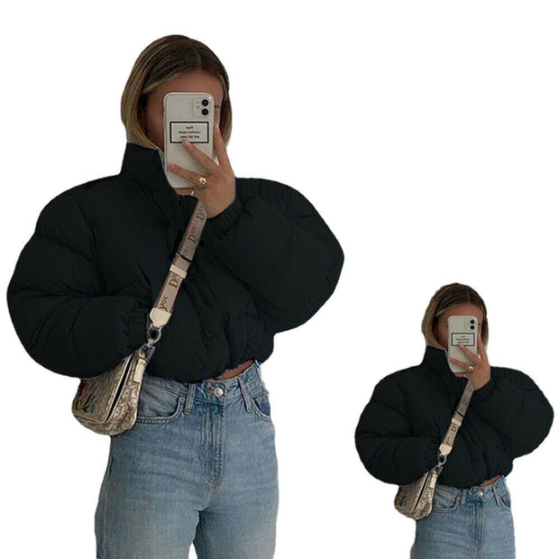 Damen Steppjacke mit hohem Kragen und kürzerem Schnitt WW