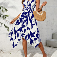 Damen asymmetrisches Kleid mit botanischem Druck W&W