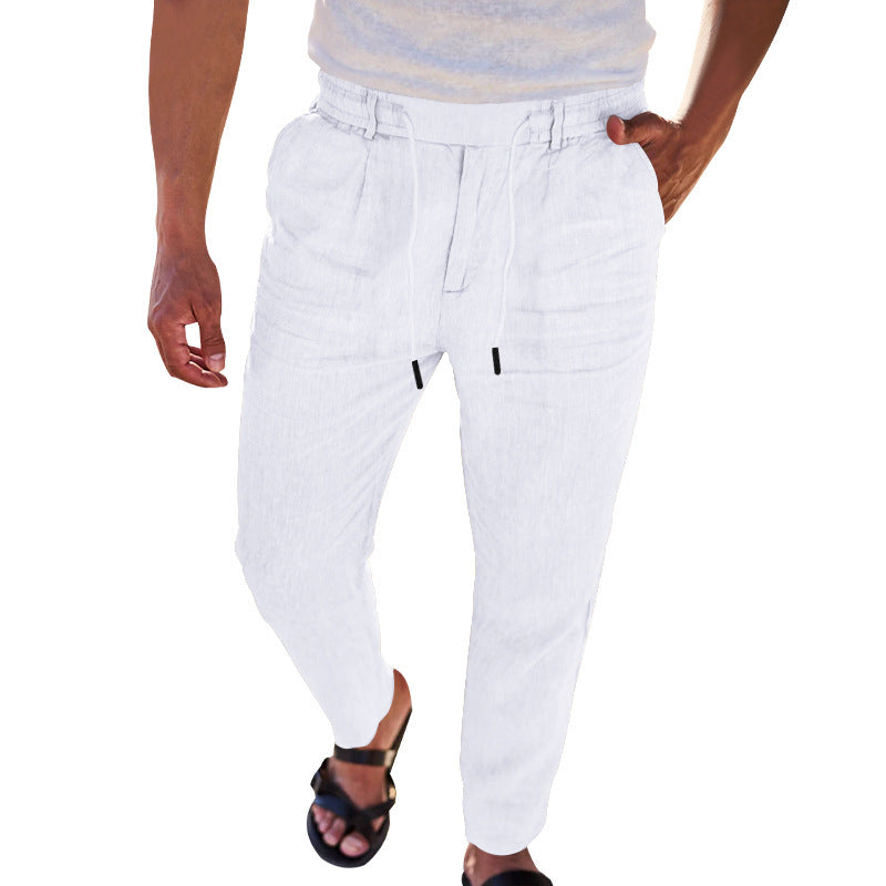 Herren lässige Leinenhose mit elastischem Bund W&W Mode