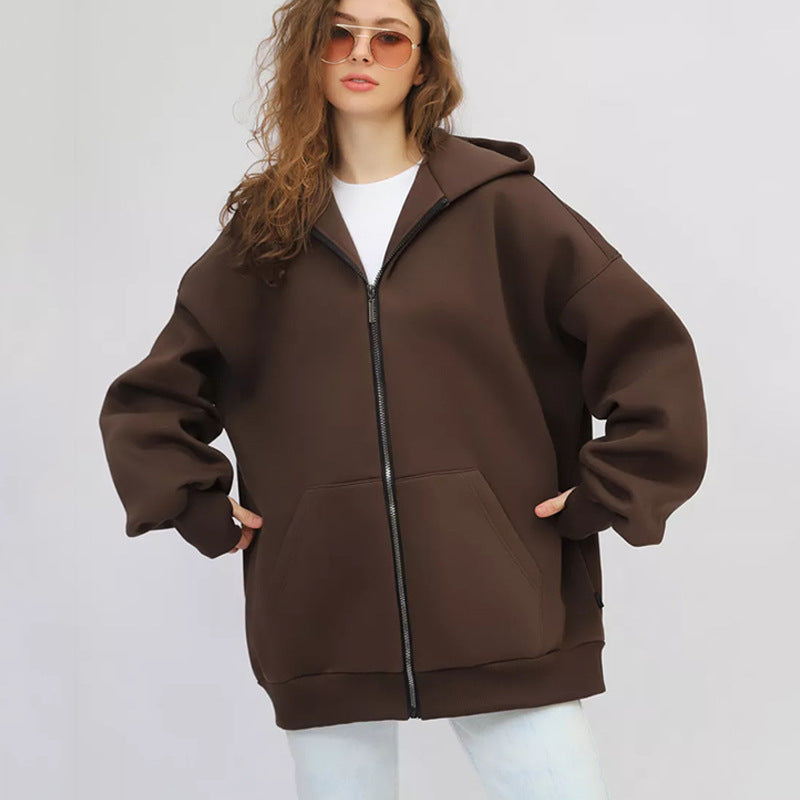 Damen Oversized Kapuzenjacke mit durchgehendem Reißverschluss und extrem bequemem Schnitt WW