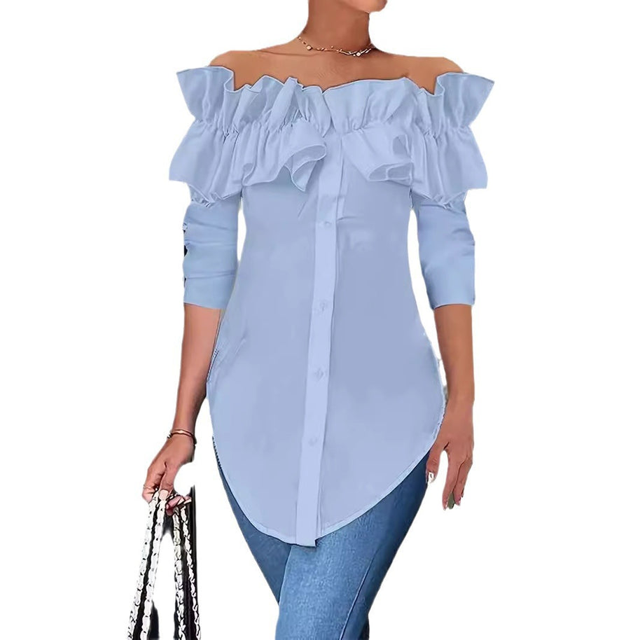 Damen Bluse mit schulterfreiem Design und voluminösen Rüschendetails WW