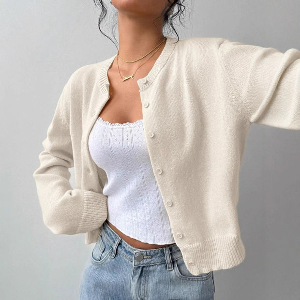 Damen Strickjacke mit Rundhalsausschnitt und Knopfleiste WW