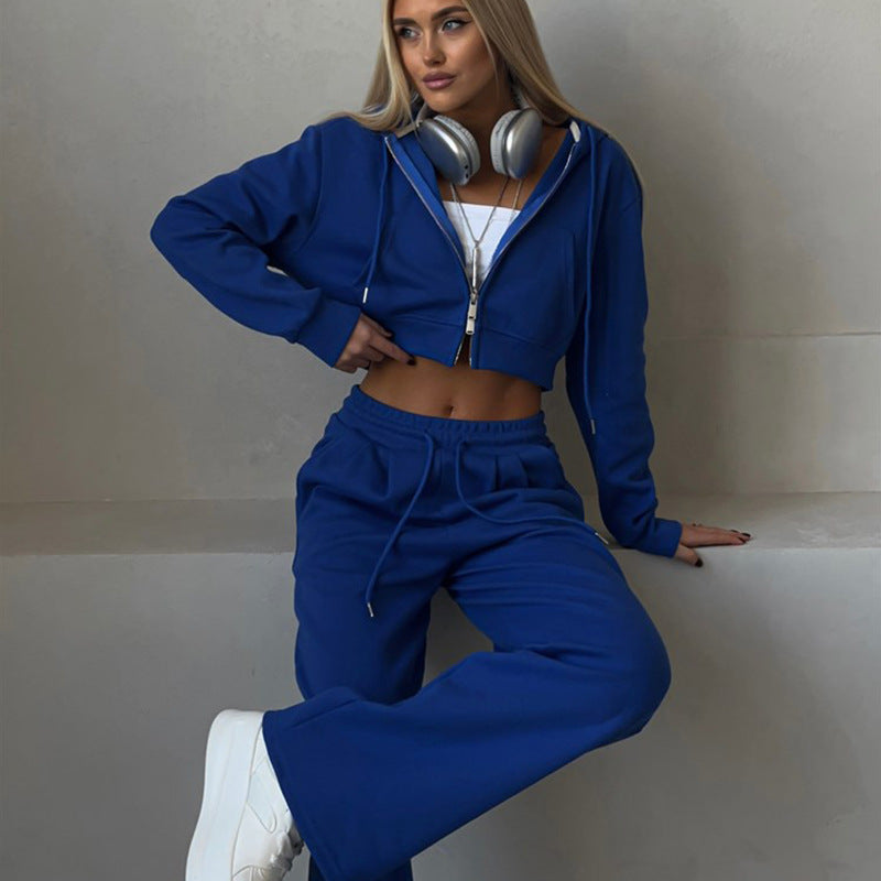 Damen stylisches Crop-Set aus Kapuzenpullover und bequemen Jogginghosen WW