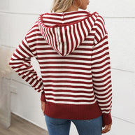 Damen gemütlicher Strickpullover mit modischem Reißverschluss und Streifenmuster WW