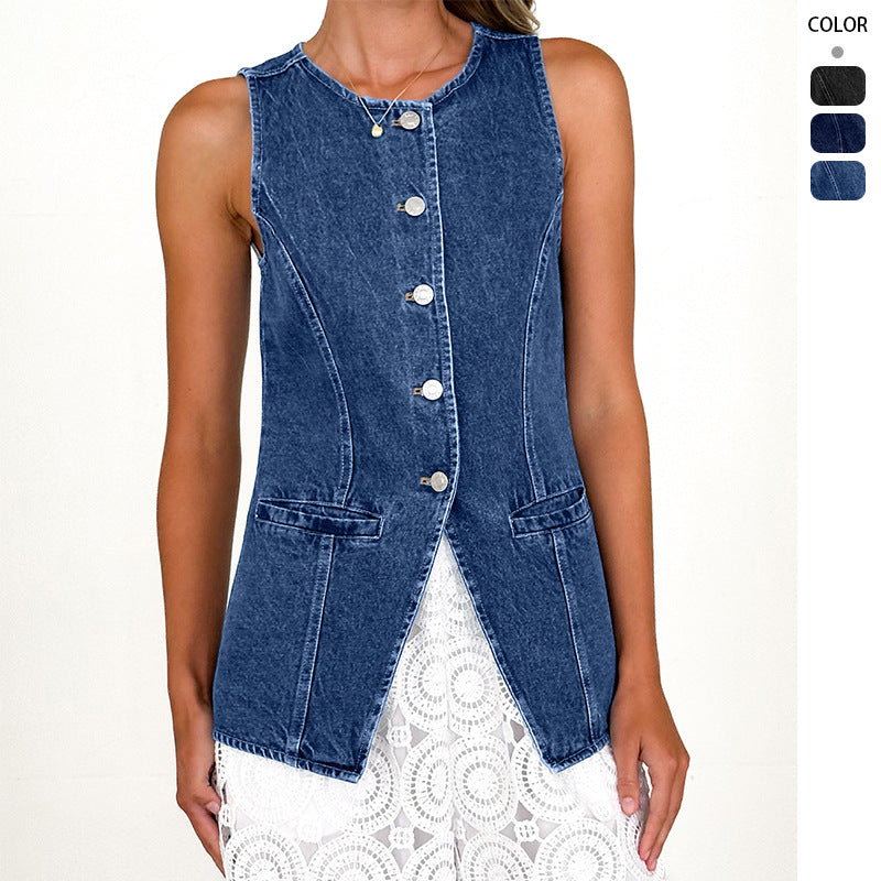 Damen Denim-Hemdjacke mit modernem Schnitt und Knopfdetails WW