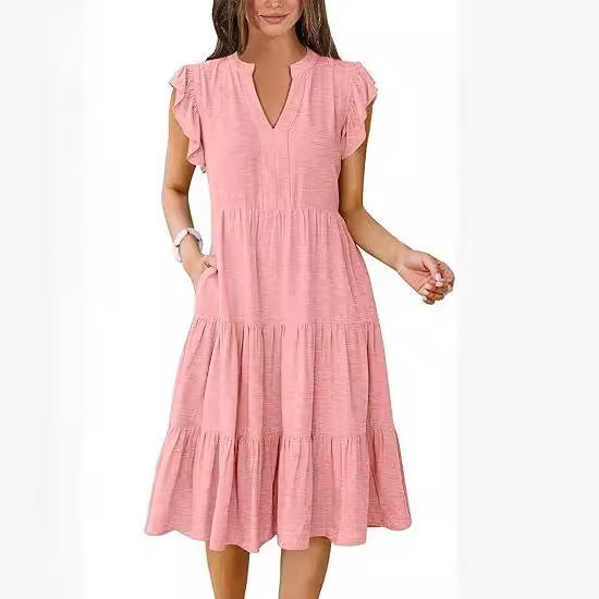 Damen Freizeit-Maxikleid mit überraschenden Rüschendetails und praktischen Taschen WW