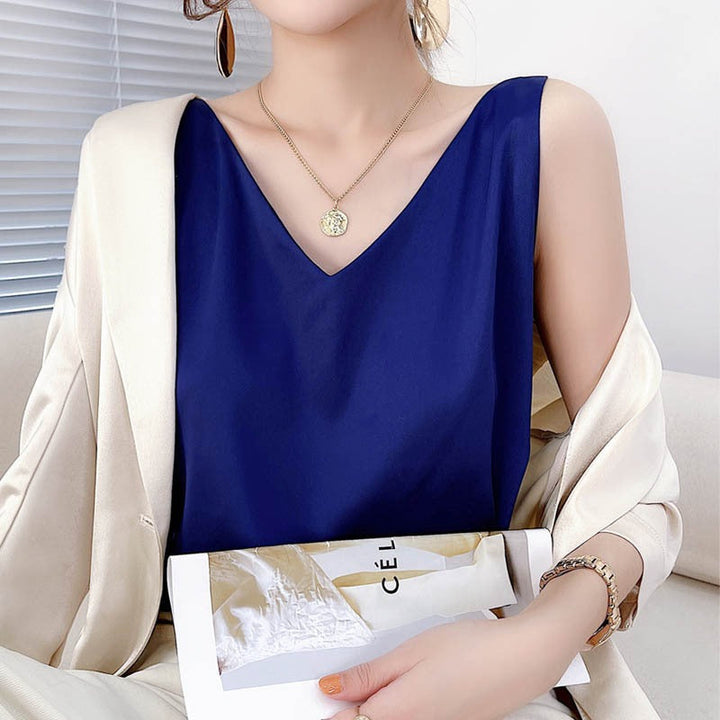 Damen V-Ausschnitt Satinbluse W&W Mode