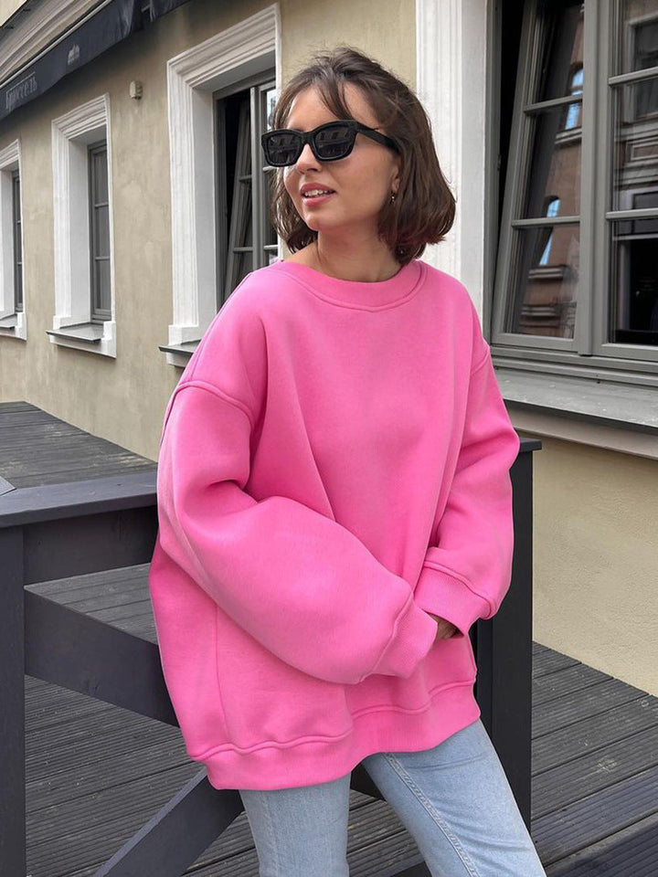 W&W Mode | Damen Lockere Rundhals-fleece-sweatshirt