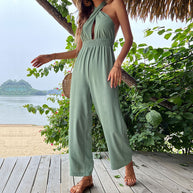 Damen Jumpsuit mit elegantem Kreuz-Ausschnitt und schmeichelndem Gummizug WW