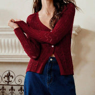 Damen Strickjacke mit V-Ausschnitt und strukturiertem Design WW