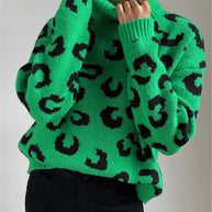 Damen Stehkragen Pullover mit Leopardenmuster WW