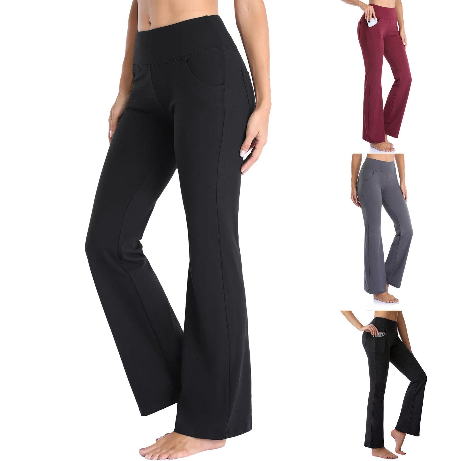 Damen Bequeme Bootcut-Hose mit elastischem Bund und funktionalen Taschen WW
