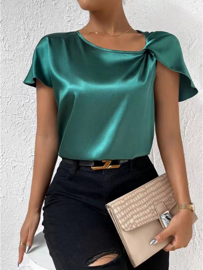 WW | Satin Twist einfarbiger lockerer vielseitiger Top