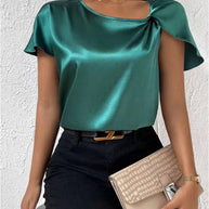 WW | Satin Twist einfarbiger lockerer vielseitiger Top