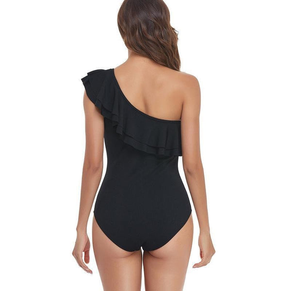 Damen Einteiler Badeanzug mit asymmetrischem Schnitt und voluminösem Rüschendetail WW