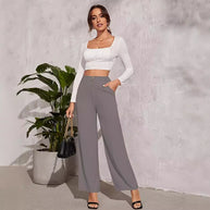 Damen weite Hochbundhose mit eleganter Knopfdetaillierung WW