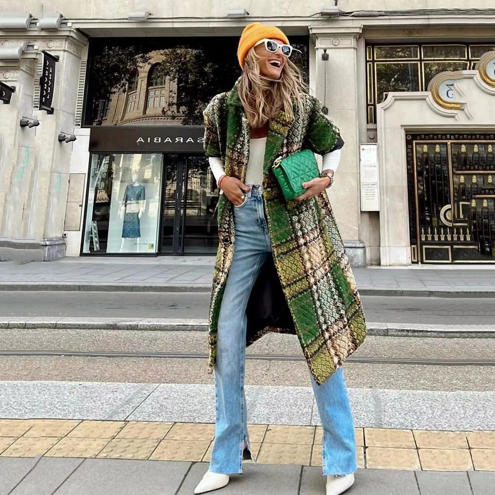 Damen Dekorativer Mantel mit Kunstmuster und tiefem Kragen W&W Mode